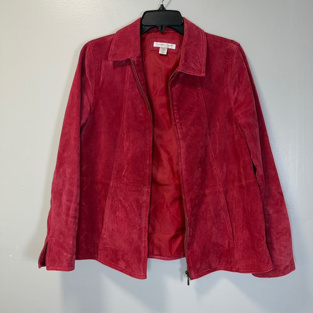 Coldwater Creek‎ VTG Womens Red Pink Suede Leather Full Zip Jacket Petite Small